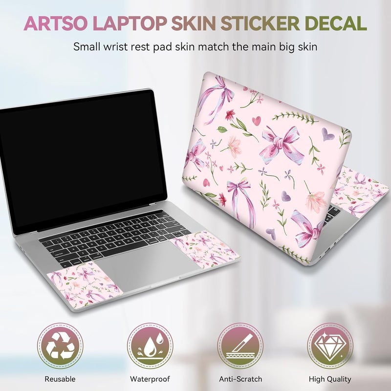 ARTSO Pink Bows Laptop Skin Sticker Cover Decal, 12 13 13.3 14 15 15.4 15.6 inch Laptop Notebook Vinyl Skin Sticker Cover Personalized Art Protector - Image 2